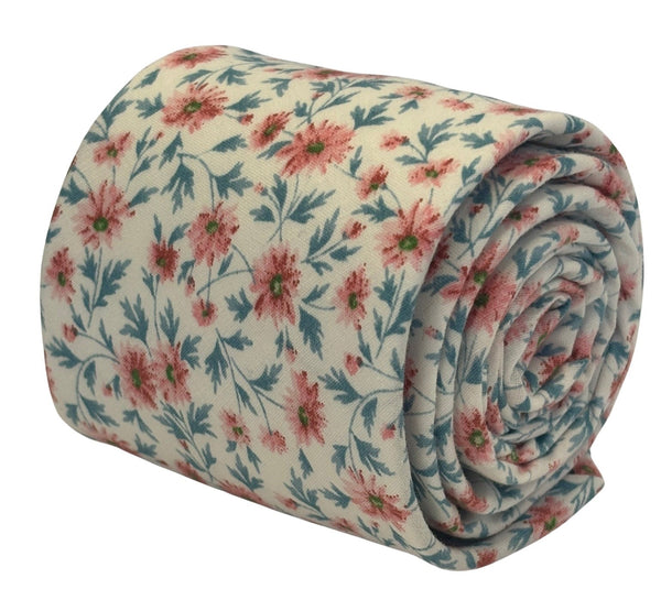 ivory pink peach  cotton english wildflower garden design tie